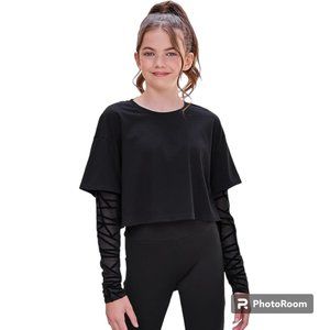 Shein‎ teen girl's NIB 2 in 1 black  tee with semi sheer long sleeves sz 12-13